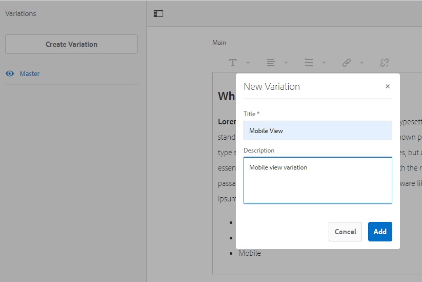 Mobile view variation